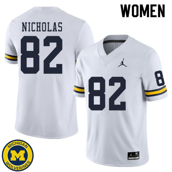 Women Michigan Wolverines #82 Desmond Nicholas White University Jersey